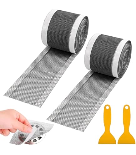 Neodrain Afvoerzeef, douche, 9 cm x 10 m, afvoer, haarafvoer, haarzeef, mesh, sticker met plastic spatel voor douchegoot en badkamer, 2 stuks