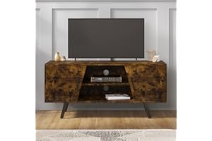Novilla 110cm TV Stand Cabinet for 50 Inch TV, 2 Tier Ladder TV Cabinet， 2 Doors, Six-zone Storage, Adjustable Shelf & Metal table legs, Anti-scratch & Waterproof Desktop, Rustic Brown, 110x40x50cm