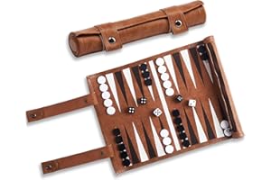 MENUY Backgammon Voyage, Backgammon Portable en Cuir, jeu de Société de Voyage Enroulable Avec Pièces D'échecs et dés Pour Familles, Voyageurs et Amateurs de Stratégie, Surface de jeu (l x p) : 38 x 26 cm