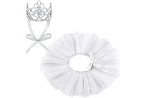 HILLBAN 2 Pcs Dog Crown Headband Dog Tutu Dress Set Crystal Rhinestone Dog Tiara Crown Tutu Skirt Dog Dress Cute Pet Costume for Puppy Dog Birthday Party Wedding Photo Prop Costume (White,Medium)
