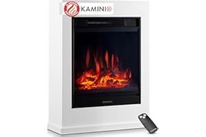KAMINIO Chimenea eléctrica Kalle - Chimenea eléctrica de pie con calefacción, Efecto de Llama 3D, Control Remoto (Blanco)