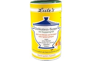 LUTZ'S Delikatess-Suppe mit Suppengrün (900g Dose) 45 Liter Gemüse Brühe als Universal-Würzmittel für alle Speisen- geeignet vegan **NEU OHNE PALMFETT** glutenfrei ohne Zusatz von Laktose fettarm