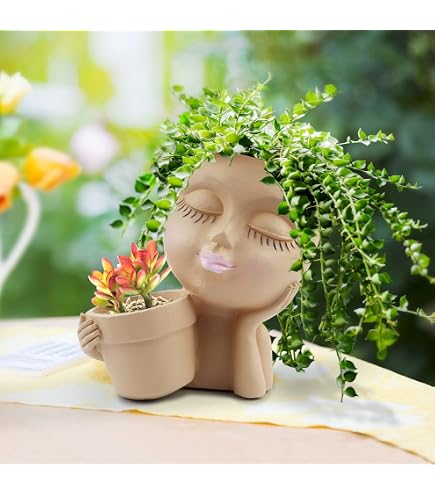 Pot De Fleurs Suspendu Avec Tête Qui Balance - Résine - Drôle Et Décoratif - Pour Intérieur Et Extérieur