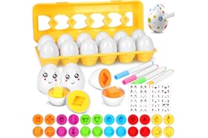 KOMABLEN Set di 12 Uova di Abbinate Giochi Montessori, Plastica Uova Giocattolo per Bambini Colore e Forma Riconoscimento, Il Gioco delle Uova Uovo di Pasqua Giocattoli Educativi con Adesivi e Penna