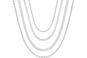 CASSIECA Łańcuszek ze stali nierdzewnej dla mężczyzn i kobiet, srebrny łańcuszek linowy do wisiorka, kubański łańcuszek ogniwowy, zestaw naszyjników Figaro Rolo, tkanina lac, Tkanina Lac Tkanina Lac