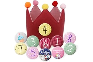 Sugeru SUGUERU®Corona Cumpleaños Gasa Números Intercambiables del 1 a 8,Corona Cumpleaños 1 a 9 Año,Corona Primer Cumpleaños Niño,Regalo Original Personalizados,Años o Meses Aniversario,Cumpleaños