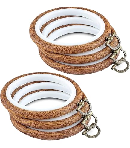 Kit De 4 Cercles à Broder Ronds En Bois + 16 Aiguilles - Taille XS à L - Pour Couture Et Point De Croix
