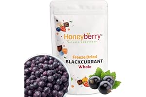 HONEYBERRY Liofilizowane Czarne Porzeczki Całe Owoce 250g - Suszone Owoce Liofilizowane - Suszone Porzeczki do Pieczenia, Dekoracji Ciast i Tortów, Deserów, Owsianki i Musli - Bez Dodatku Cukru 100% Naturalne
