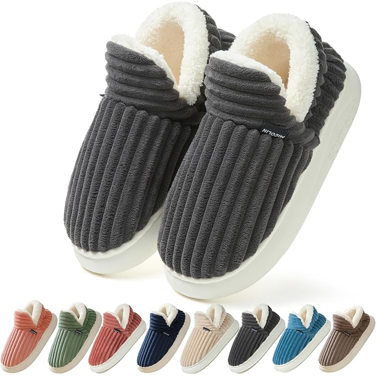 Chaussons Hiver Mixte, Peluche Et Mousse à Mémoire De Forme, Noir Et Rouge