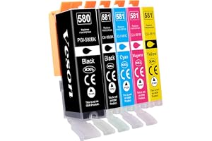 Veson 580 581 XXL bläckpatroner kompatibla med Canon TR8550 patroner | PGI-580 CLI-581 för Canon Pixma TR7550 TR8500 TS6150 TS6350 TS6250 TS6300 TS9550 TS9551 TS6151 TS705 TS705a TS8350, 5-pack