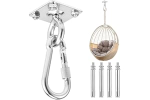 TETHLVS Heavy Duty Ceiling Hook, Stainless Steel Swing Ceiling Hook, Porch Swing Hanging Kit, Yoga and Sandbag Hooks, 360° Rotatable Porch Swing Hardware, with 4 Stainless Steel Expansion Screws