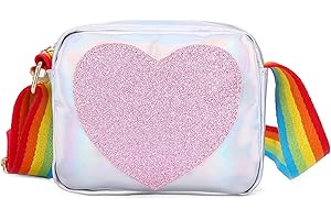 SLEEKEE 1 sac d'accessoires pour enfants, sac à main mignon pour fille, sac à bandoulière Love arc-en-ciel, convient pour les filles pour jouer, faire du shopping et voyager (14 x 12 x 5 cm), argenté