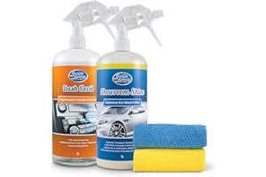 Greased Lightning Bodywork & Interior Twin Pack - Showroom Shine 1 Litre Waterless Wash and Wax and Dash Devil 1 Litre Interior Cleaner Plus 2 Microfibre Cloths Pack