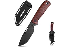 FLISSA Coltello a Lama Fissa con Manico in Ebano Nero, Design Full Tang, Lama Affilata in Acciaio 14C28N, Clip per Cintura Rotante 180°, Ideale per Sopravvivenza, Campeggio ed Escursionismo