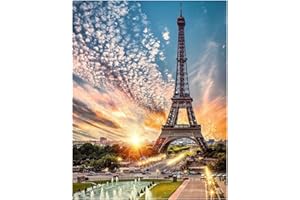 DCIDBEI Square Diamond Painting Quadratische Steine 40x50 cm Basteln Erwachsene Mosaik Puzzle Strass DIY Diamant Malerei Aufkleber Stickerei Kreuzstich Landschaft Eiffelturm Paris Sonnenuntergang