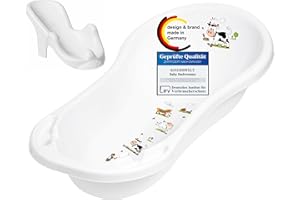 KINDERWELT Funny Farm Bianco Baby Vasca da Bagno XXL 100 cm con Spine + Sedile da Vasca