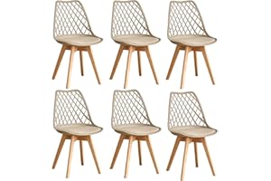 GrandCA HOME Lot de 6 Chaises de Salle à Manger, Chaises de Cuisine Modernes avec Assises en Cuir et Pieds en Hêtre, Idéales pour La Cuisine et La Salle à Manger - Kaki
