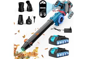 FOVENDI 21V Soffiatore a Batteria con 2 Batterie 3000mAh, 240 Km/h Soffiatore Foglie a Batteria, 17000RPM Soffiatore Batteria e Caricabatteria per Giardini, La Cura del Prato, Rimozione di Foglie Fango e Neve