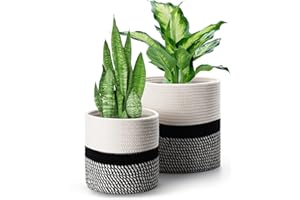 FairyLavie 2-Pack Cotton Rope Plant Basket, for Planter Decor, Reinforce Cotton Rope for Easier and Faster Shape Recovery, Multifunctional Basket Ideal Choice for Home Decor and Storage, 28cm & 20cm