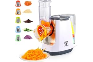 SUPERLEX Coupe-légumes électrique 5-en-1, mandoline avec 5 lames tambour interchangeables, râpe à fromage pour fruits légumes carottes noix râpe de cuisine