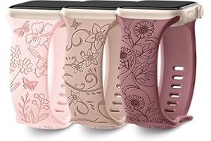 AMSKY Silikonowy pasek zastępczy do Apple Watch, 3 sztuki, z motywem kwiatowym, kompatybilny z Apple Watch 40 mm, 41 mm, 44 mm, 45 mm, 38 mm, 42 mm, 49 mm, dla kobiet, silikonowy pasek zastępczy,