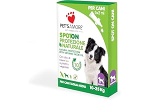 Pet's Amore - Protezione Naturale Spot On per Cane Grande, 5 Pipette, Repellente per Cani con Olio di Neem Biologico e piretro Vegetale (Cane medio)