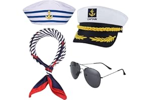 KAVOC 4 Pieces Yacht Captain Hat Sailor Ship Cap and Scarf Sunglasses Navy Sailor Hat Boat Navy Hat White Sailor Cap for Adult Teens Men Women Captains Dressing up Party