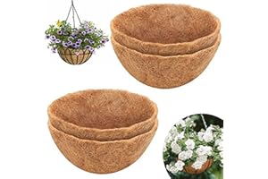 KNAEE 2 Pack Natural Coco Fiber Liners for Round and Trough Hanging Baskets - 14 inch Sizes - Indoor and Outdoor Garden Porch & Balcony Planter Liner Bowl Shaped Coconut Hanging Basket Liners Coir Liner