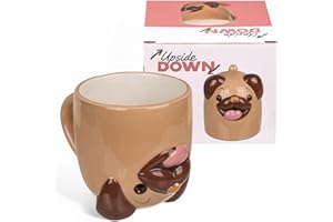 MIJOMA Kubek do picia do góry nogami – Zabawny kubek do kawy z ceramiki – Odwrócony kubek z uchwytem na kawę i herbatę – 500 ml (Mops)