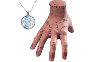 Scinzene Eine Halskette, Eiskaltes Händchen, Wednesday Händchen, Wednesday Family Hand, Realistic Scarred Händchen, Cosplay Foto Requisiten, Hände Spielzeu, Wednesday Spielzeug, Gummihand