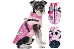 RosyFate Zimowy płaszcz dla psa, ciepła odzież, kurtka dla szczeniaków, kamizelka, płaszcz dla psa, przeciwdeszczowy, wiatroszczelny, dla małych i średnich psów (różowy, L)