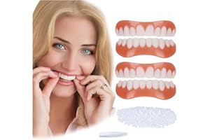 POCHY 2 Paia Faccette Denti Sorrisi Cosmetici, Sicuro e Confortevole Dente Provvisorio Superiore e Inferiore con Perline di Riparazione per Uomini e Donne La Riparazione Temporanea di Problemi Dentali