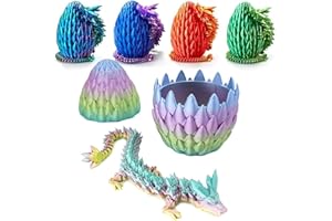 CLUHERTVY 3D Drachenei mit Drache Geheimnisvolles Drachenei 30CM Gelenkiger Drache Geschenk 3D Drache Osterkorbfüller Heim Schreibtisch Dekoration Überraschung Zappelphilipp (Laser-Regenbogen)