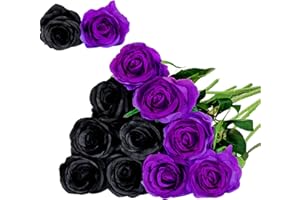 Floralsecret 12 Piezas Rosas Artificiales Ramo Flores Imidacial de Seda Decoración de Boda Casa(Negra, Púrpura)