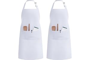 InnoGear Delantales 2 Piezas Delantales con Babero para Chef Delantales de Cocina Unisex Ajustables para Restaurantes Cafeterías Jardines Barbacoas (Blanco, Poliéster Grueso)