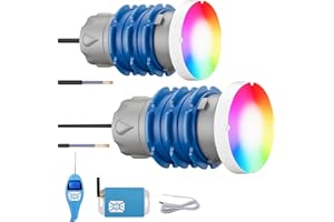 LyLmLe Mini Projecteur Piscine Vissable avec Filetage 1" 1/2, 6W RGB LED Piscine Multicolore Contrôle Synchronisé avec Télécommande & Contrôleur, Ø49mm, 12V AC Lampe pour Piscines Béton SPA, Lot de 2