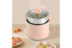 SANBOUSI Cuiseur à Pâtes Électrique Portable Avec Cuiseur Vapeur - 1,7 L - Multifonction - Antiadhésif - Pour Nouilles, Soupe, Bouillie, Boulettes, Œufs, Flocons d'Avoine - Rose