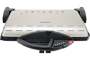Steba PG 4.4 Kontaktgrill, Made in Germany, Selbstjustierendes „3D“- Scharnier, vielseitig einsetzbar: Kontaktgrillen, Überbacken, BBQ-Grillen schwarz, Champagnermetallic