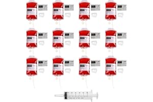 AWONLATE 12 Bolsas de Bebida de Sangre de Halloween, Accesorios de Cosplay de Halloween, Bolsa de Bebida de Fiesta con 1 Jeringa, 12 Etiquetas y 12 Clips, Accesorios de Disfraz de Bolsa IV para Disfraces