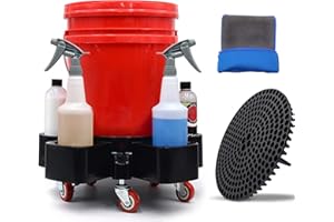 MLIJZARD Car Wash Bucket Dolly, Movable Rolling Base with 5 Rolling Swivel Caster, Bucket Sediment Filter, Clay Mitt for Car Wash and Detailing, Easy Maneuverability, Fits Standard 20 Litre Buckets (NO Bucket)