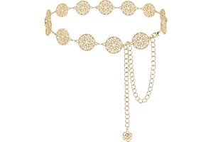 DTWAWA Hollow Round Decor Chain Belts for Women, Metal Waist Chain Plus Size for Her Dresses