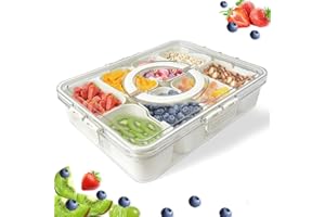 mauepersu Snackschale, Snackbox mit Deckel, Kinder Obstbox, Snackschalen & Dipschalen mit Tablett,Küche Gewürze Box mit 8 Fächern für verschiedene Gewürze und Früchte,Ideal für Familien und Picknicks