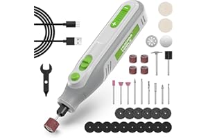 Huepar Tools Mini Amoladora Eléctrica con 36 Accesorios para Herramientas Rotativas, Kit Taladro Inalámbrico 4V Máx con 5 Velocidades para Grabar, Cortar, Proyectos de Artesanía y Creaciones DIY