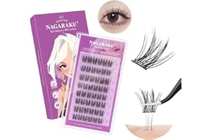 NAGARAKU Pestañas Autoadhesivas 48 Racimos DIY Pestañas Adhesivas Un Paso Presionando Sin Pegamento Ni Removedor Reutilizables Pre-pegado Lash Linda Ardilla Manga Para Ojos Redondos (0,07mm C 12-14mm)