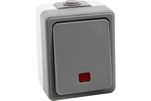 MCPOWER MC POWER Feuchtraum-Orientierungs-Schalter „SECURE“ | IP44, Aufputz, grau | Schalter mit Anzeigeleuchte für Keller und Außenbereich