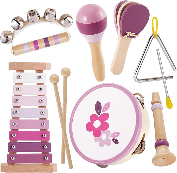 BUYGER Musikinstrumente für Kinder aus Holz ab 1 Jahre, mit Xylophon Schlagzeug, Baby Percussion Instrumente, Montessori Spielzeug Holzspielzeug, Geschenk für Kinder Mädchen 1-3 Jahre - 1