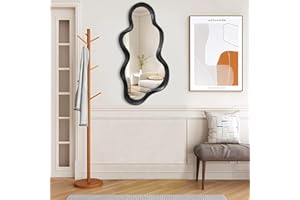Lzuso Black Asymmetrical Mirror for Wall Irregular Wood Frame Modern Artistic Wall Decorative Vanity Bathroom Living Room Bedroom Entryway Hallway Cute and Stylish Cloud Mirrors Large 76x36cm
