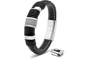 SERASAR Pulseras de cuero premium para hombre | Cierre seguro de acero inoxidable | Tres colores | Joyero Incluido