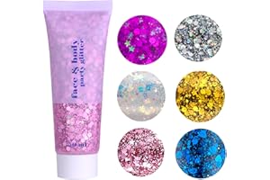 AUBEIFOU Body Glitter Gel,Liquide Fard à Paupières Glitter Mermaid Sequins Chunky Glitter Sparkling Chunky Body Lotion pour Visage Cheveux Lèvres Ongles 50ml Rose.