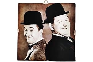 KUSTOM ART Quadro Quadretto Stile Vintage Stanlio & Ollio (Stan Laurel & Oliver Hardy) da Collezione Stampa su Legno